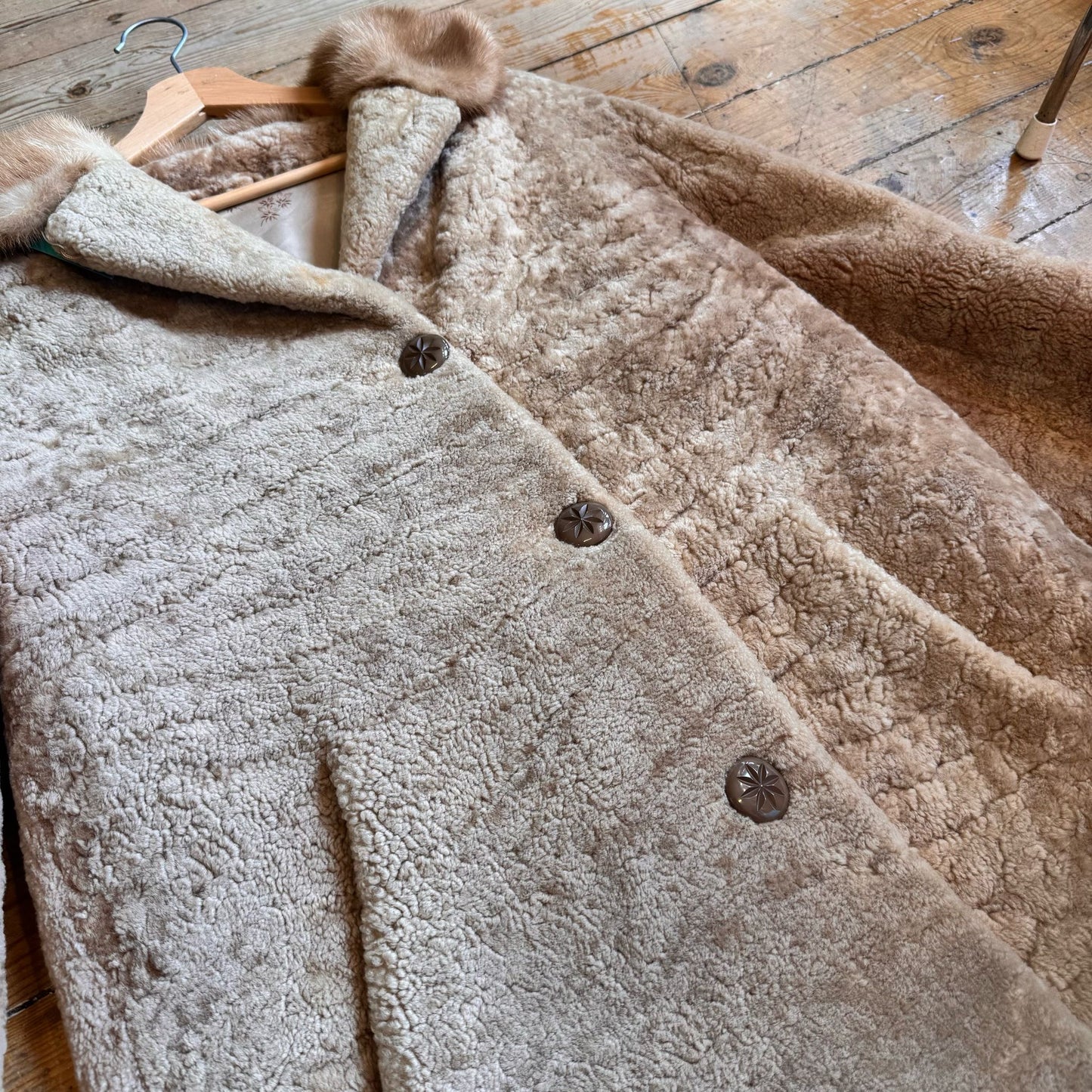 1960’s Sheepskin Coat With Mink Collar UK 10-12