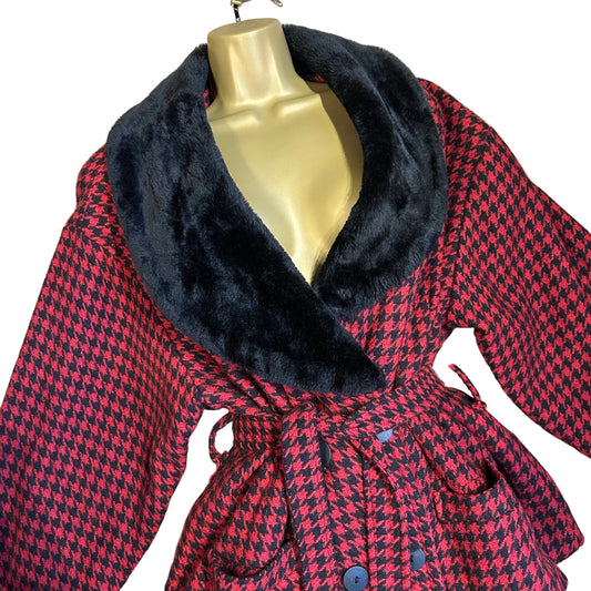 1980’s Houndstooth & Faux Fur Jacket UK 12-14
