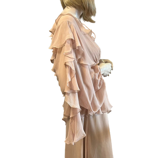1970’s Gina Fratini Silk Chiffon Cascading Ruffle Gown - UK 10