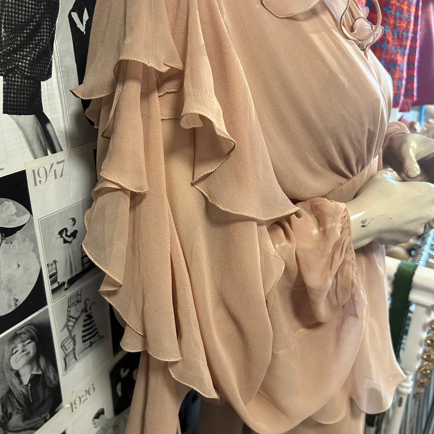 1970’s Gina Fratini Silk Chiffon Cascading Ruffle Gown - UK 10