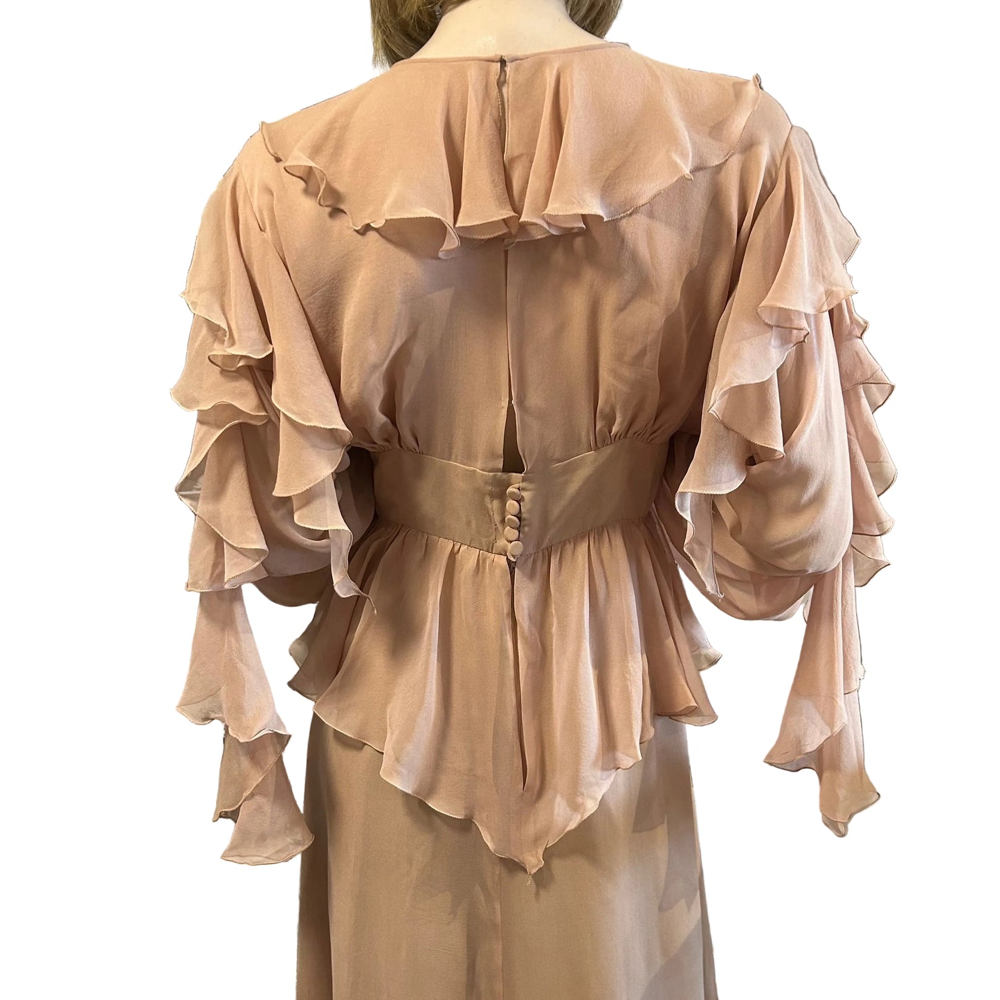 1970’s Gina Fratini Silk Chiffon Cascading Ruffle Gown - UK 10
