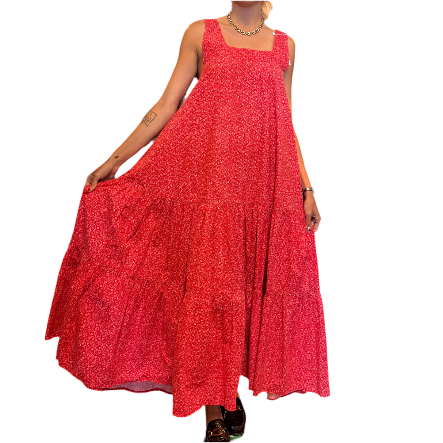 1970’s Ditsy Floral Layered Cotton Dress UK 10-12