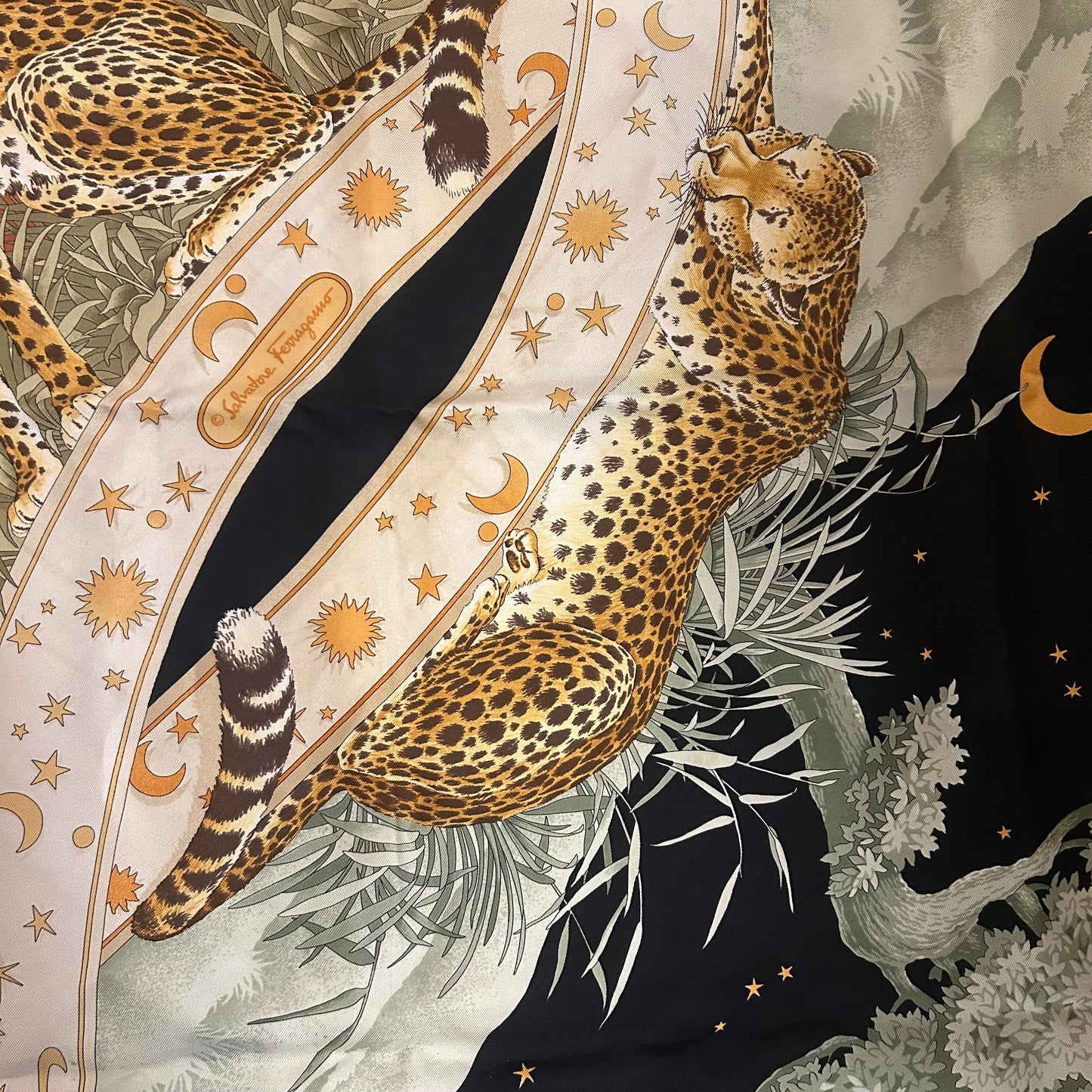 1980’s Salvatore Ferragamo Silk Day & Night Leopard Scarf