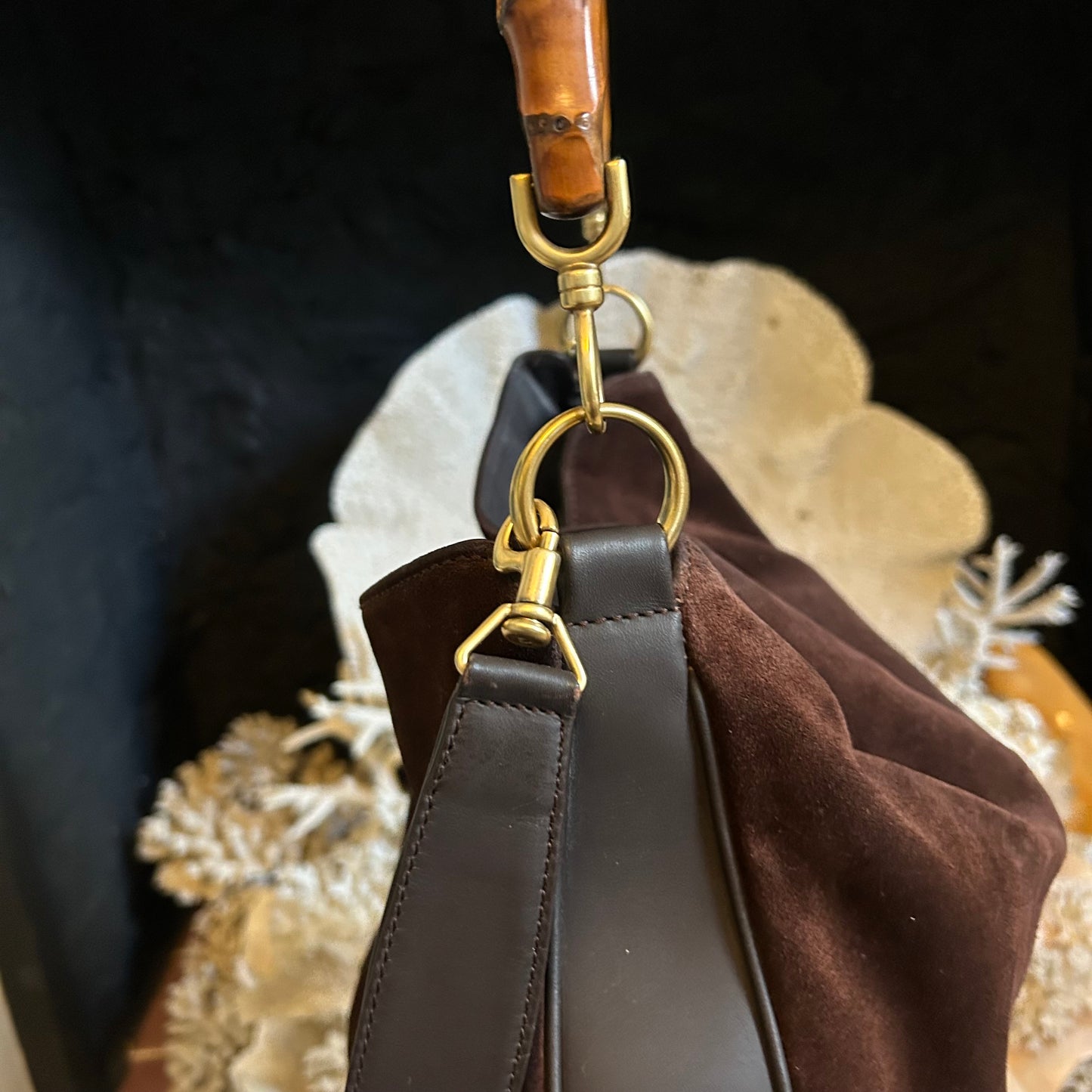 Vintage Gucci Bamboo Chocolate Suede Hobo Bag