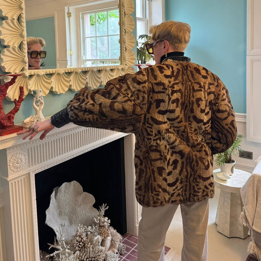 1980’s Leopard Print Dyed Rabbit Fur & Lambskin Coat One Size