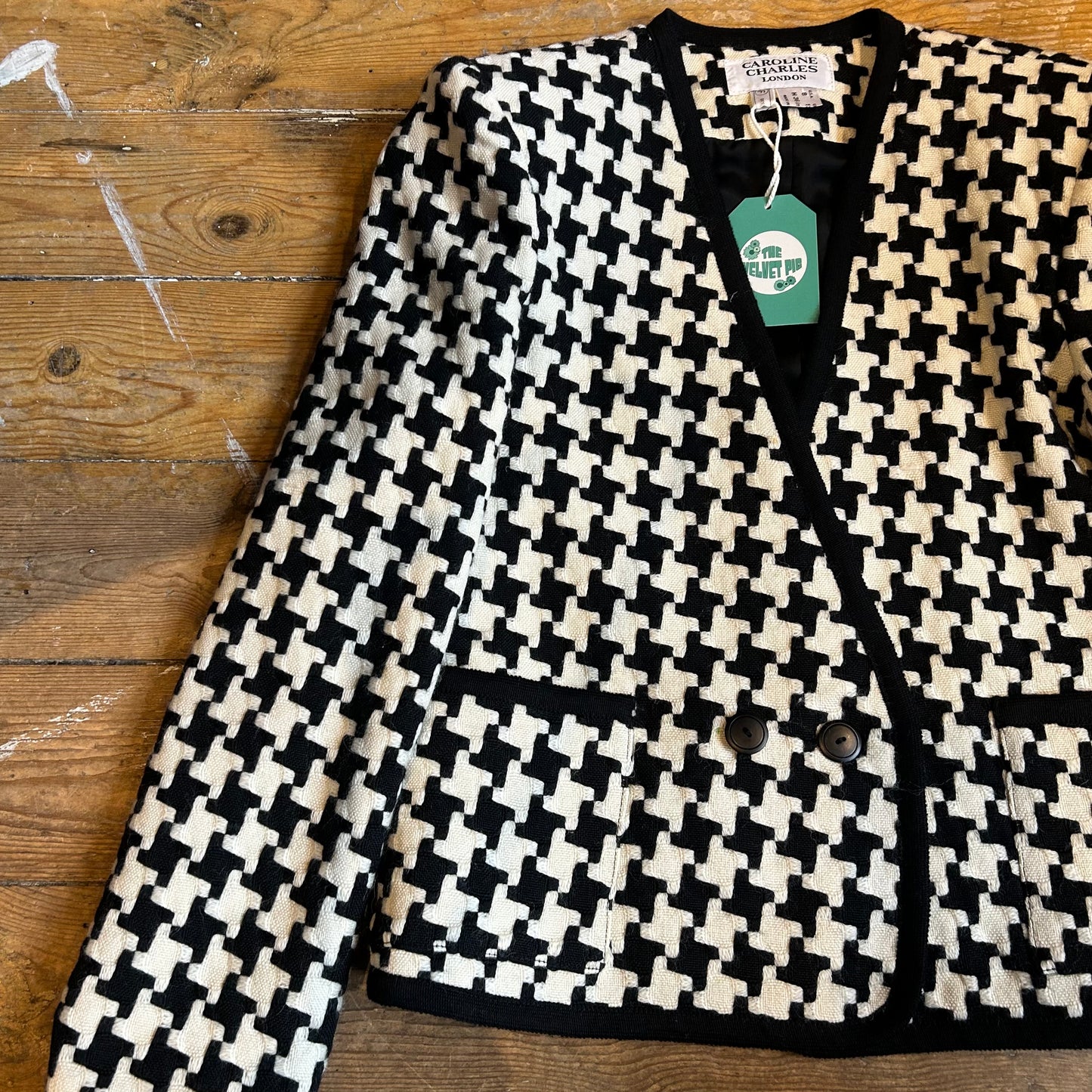 1980’s Caroline Charles Houndstooth Wool Blazer UK 10-12