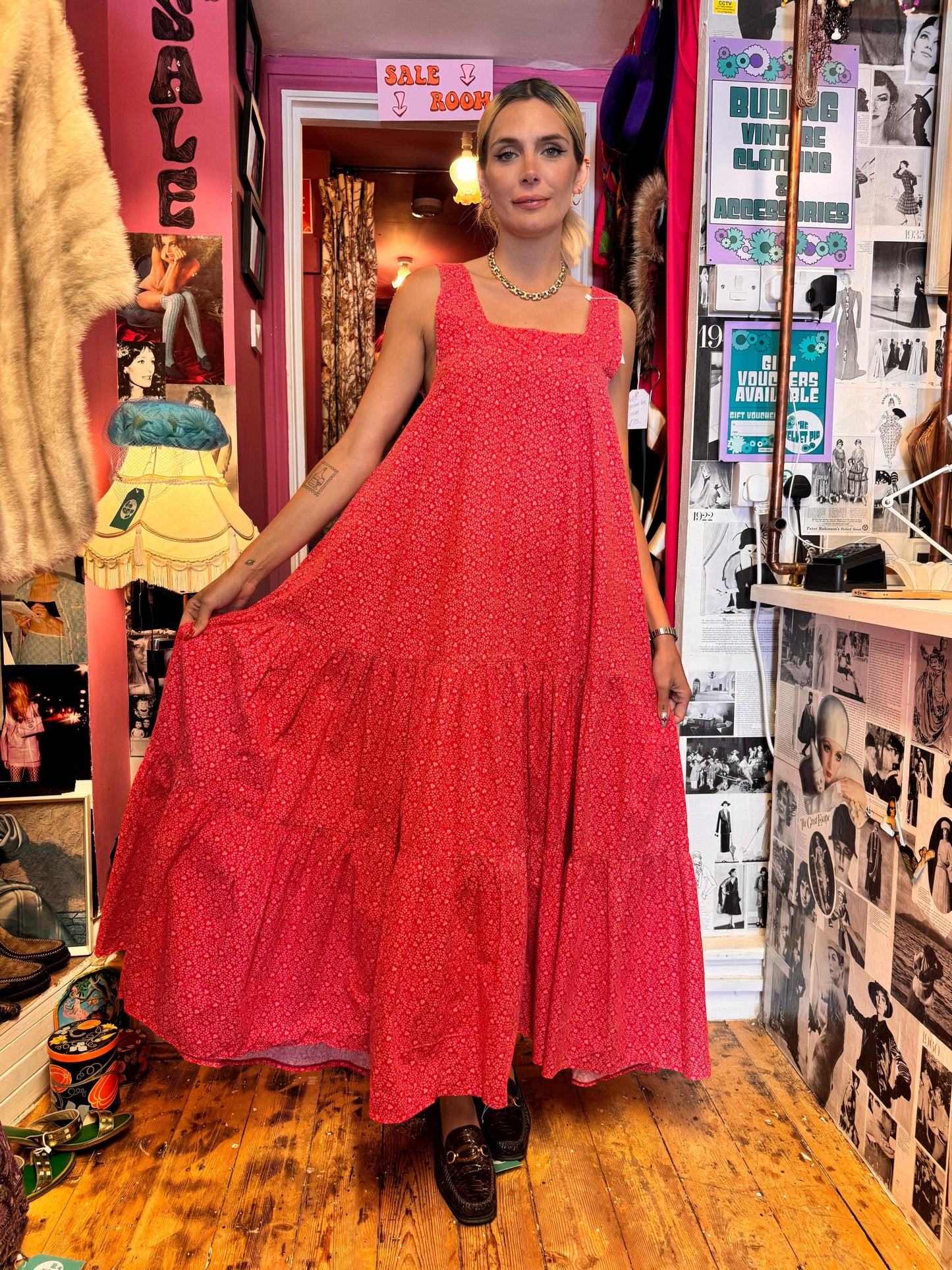 1970’s Ditsy Floral Layered Cotton Dress UK 10-12