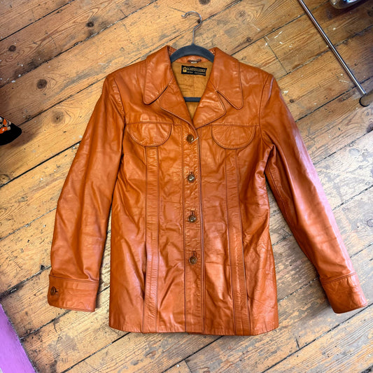 1960’s Button Down Leather Jacket UK 8