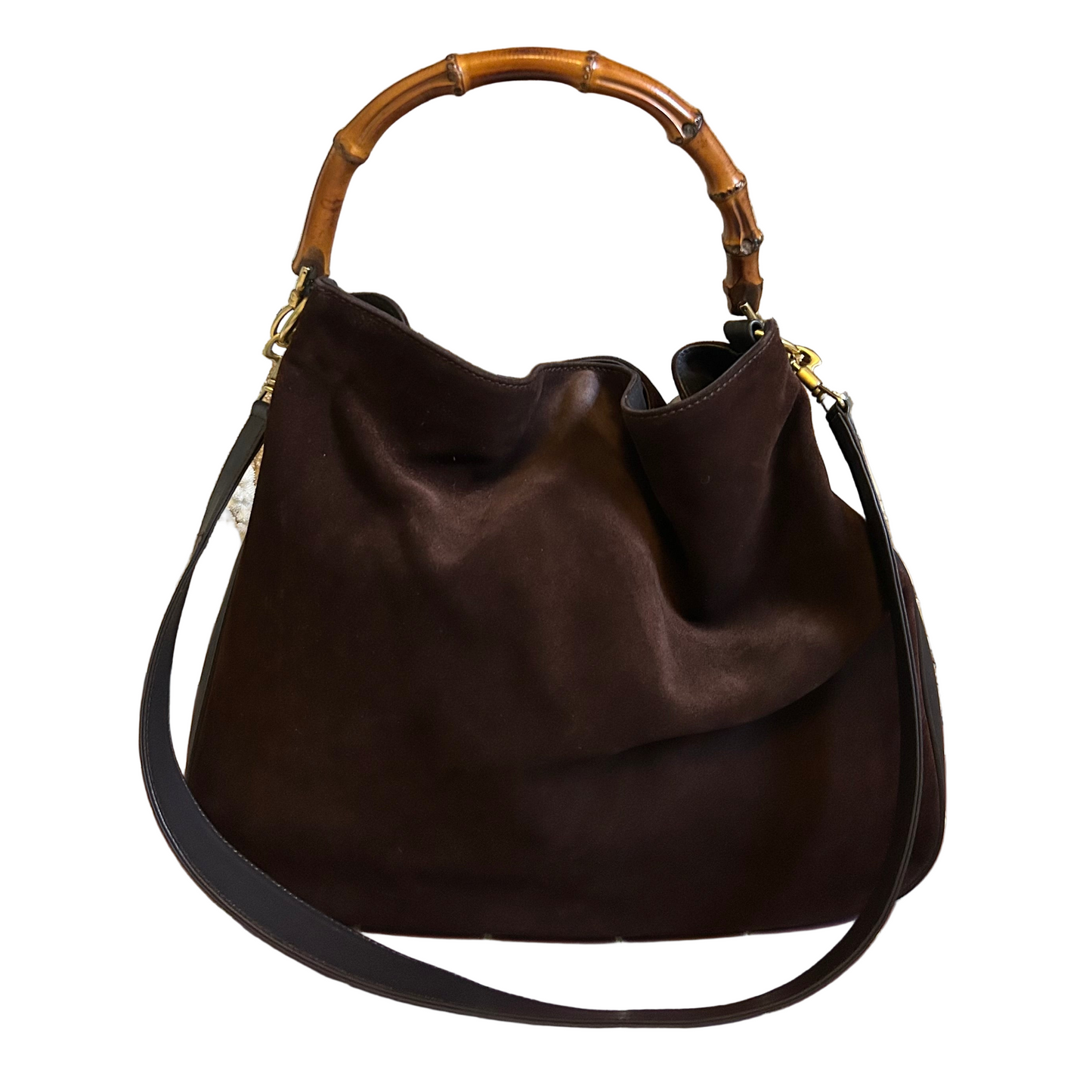 Vintage Gucci Bamboo Chocolate Suede Hobo Bag