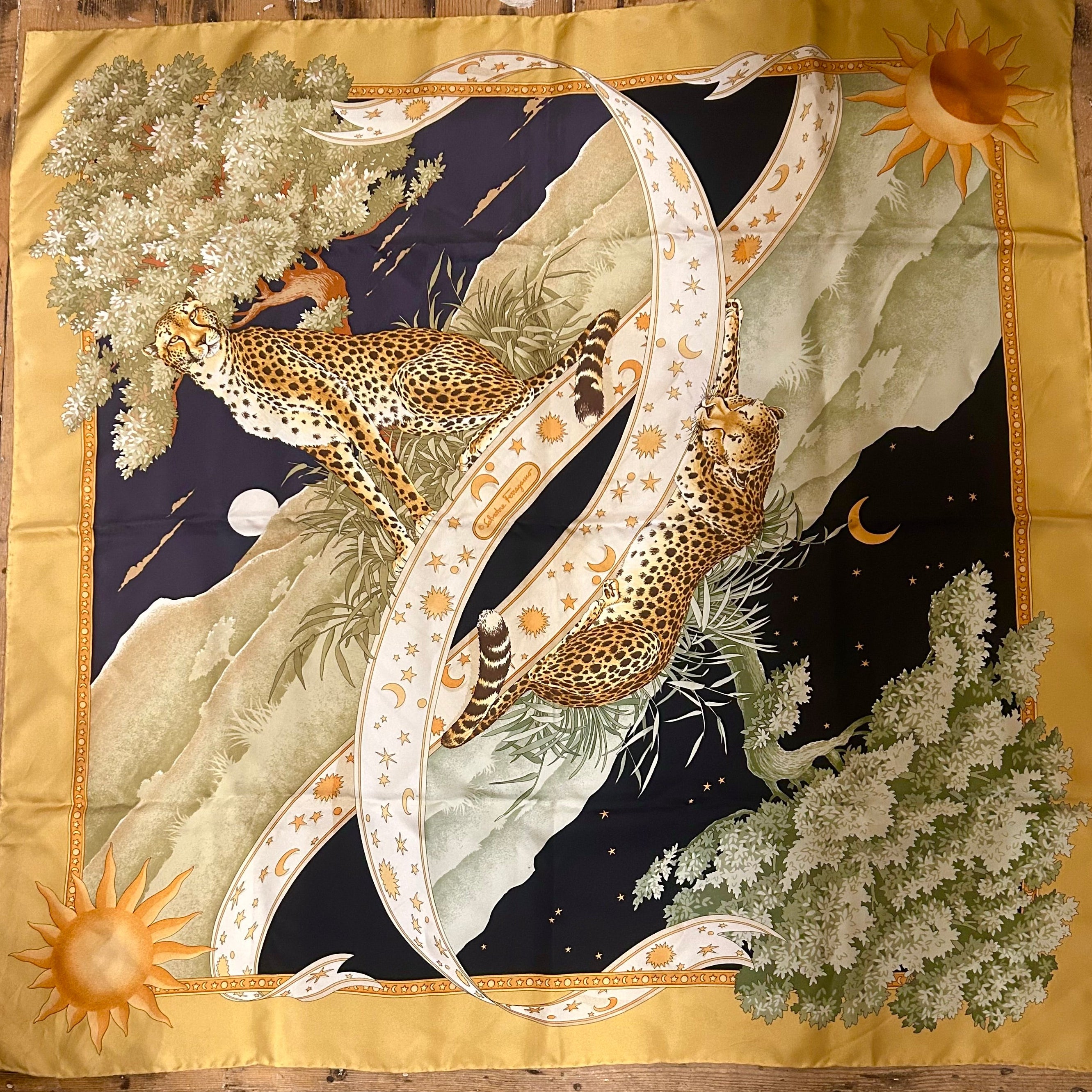 1980's Salvatore Ferragamo Silk Day & Night Leopard Scarf – The
