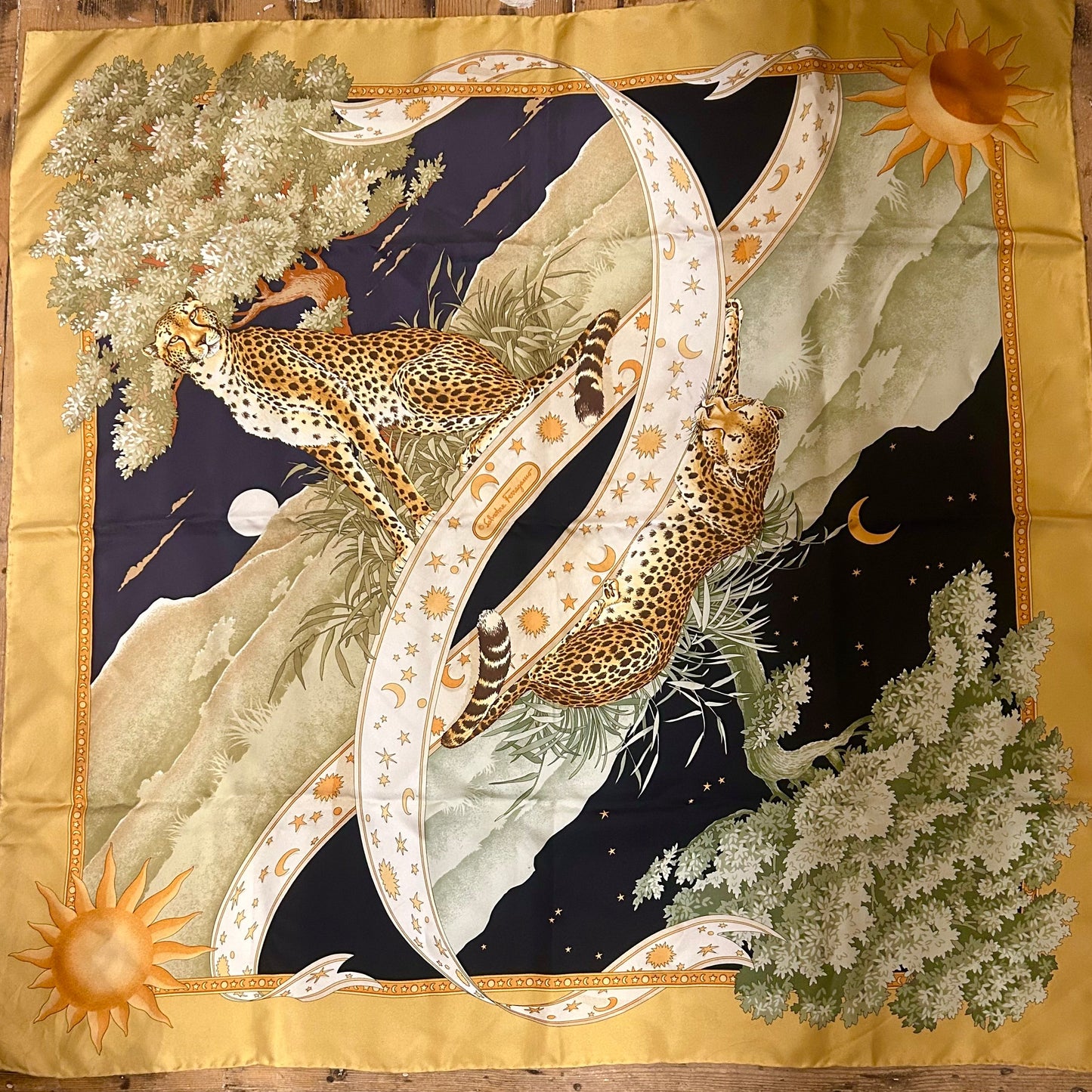 1980’s Salvatore Ferragamo Silk Day & Night Leopard Scarf