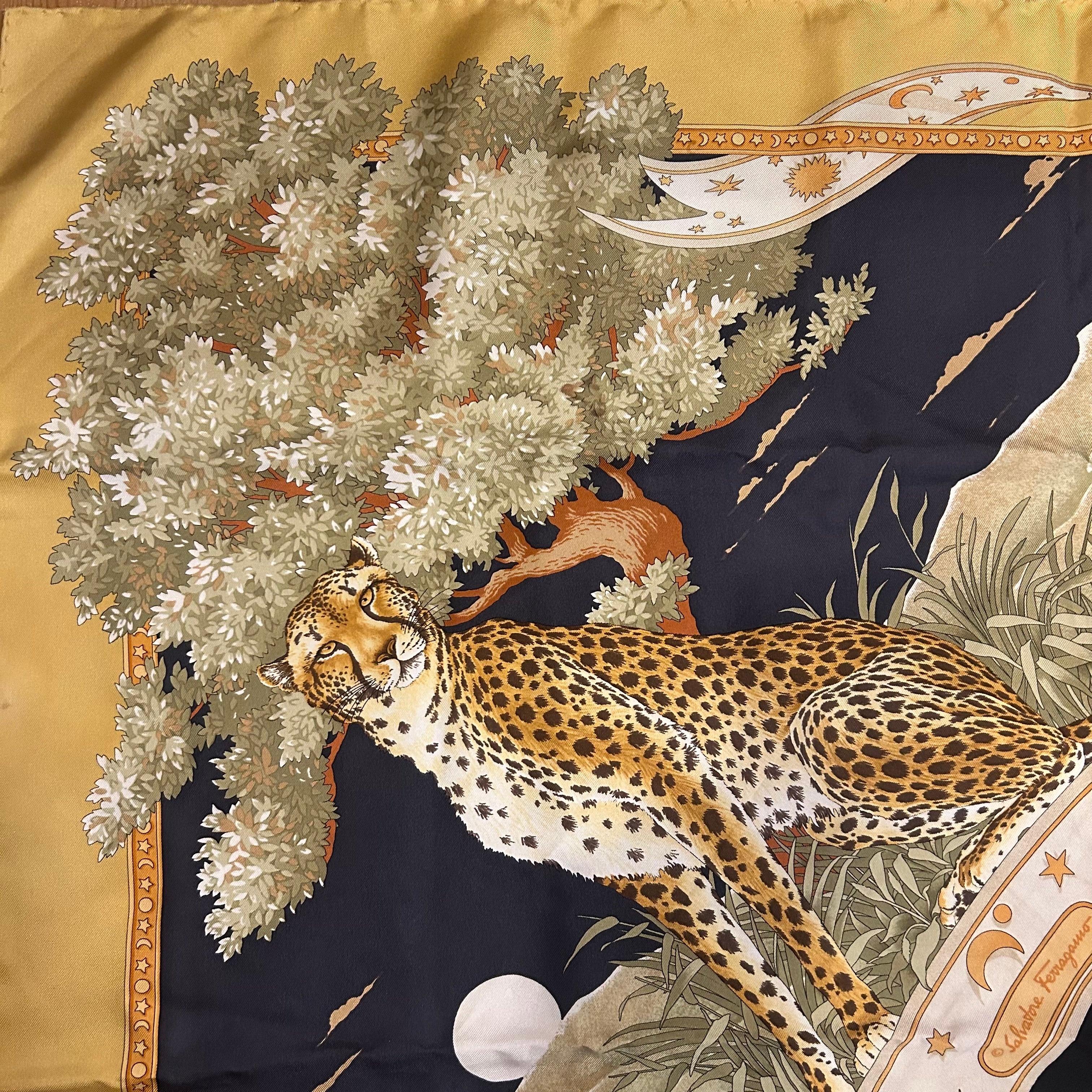 1980's Salvatore Ferragamo Silk Day & Night Leopard Scarf – The