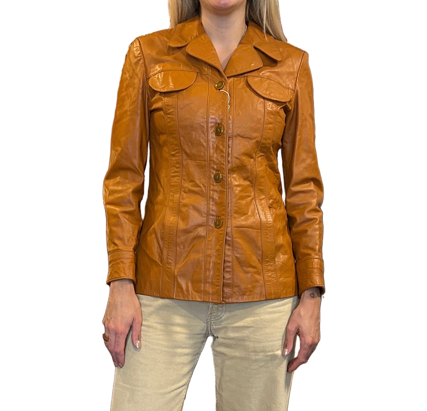 1960’s Button Down Leather Jacket UK 8