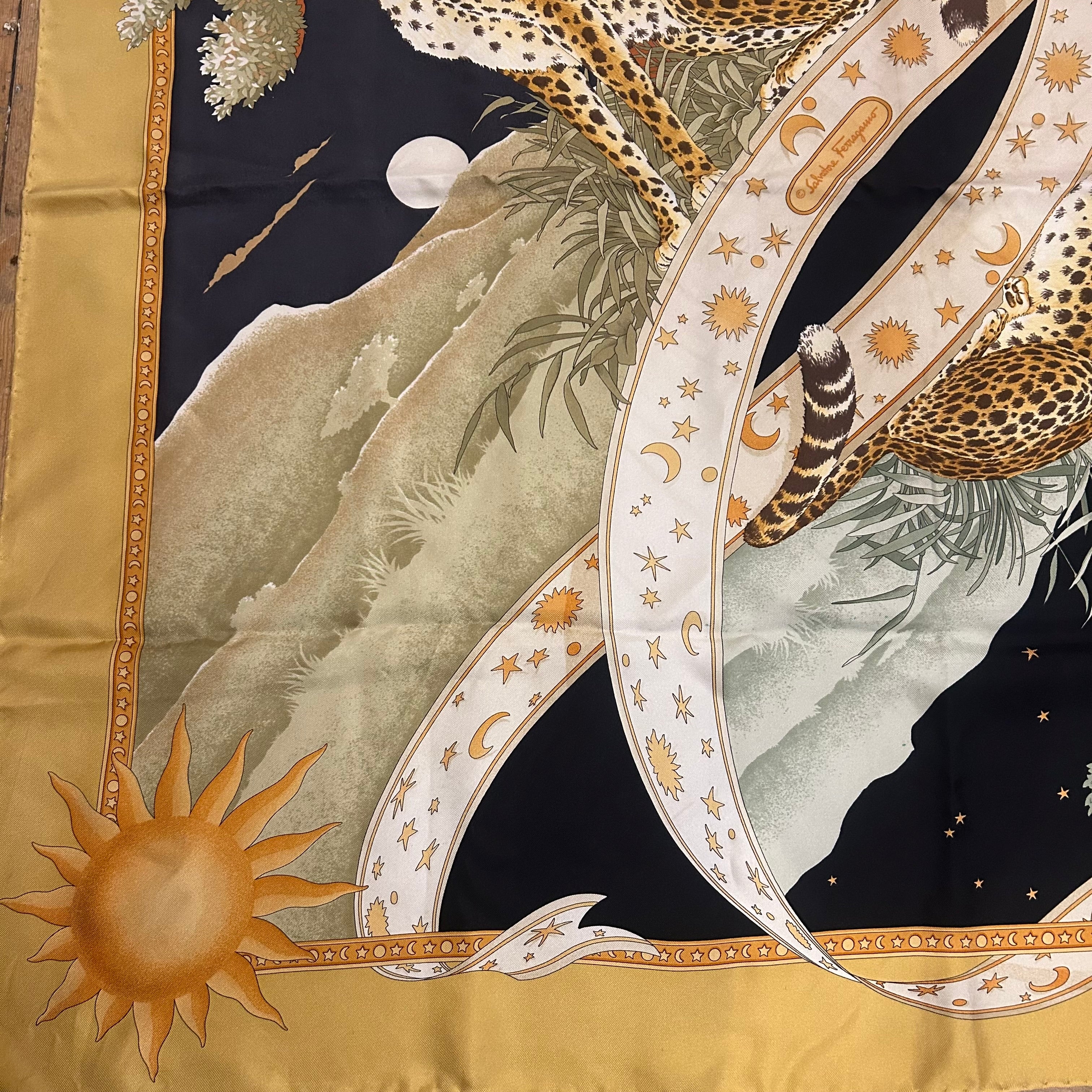 1980's Salvatore Ferragamo Silk Day & Night Leopard Scarf – The
