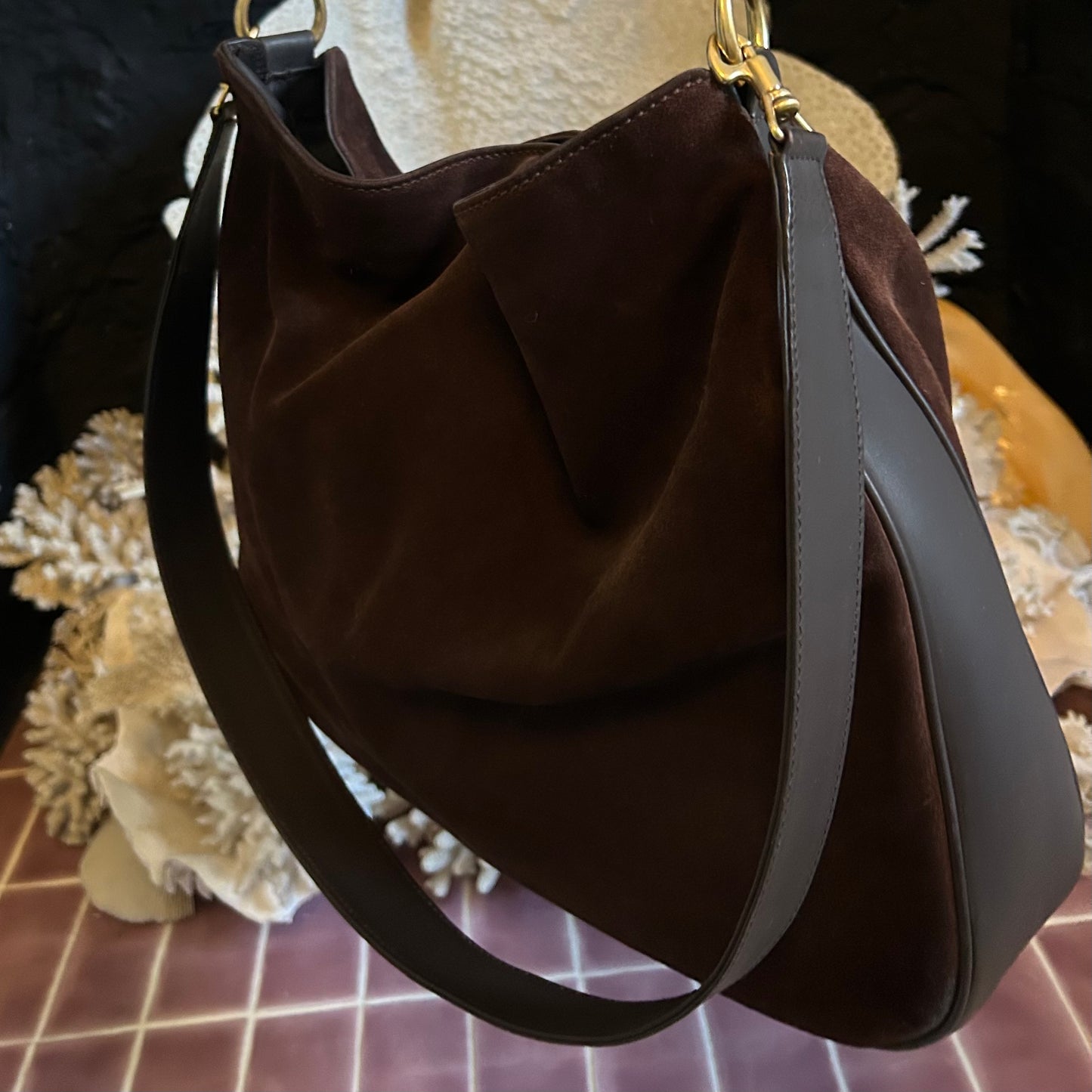 Vintage Gucci Bamboo Chocolate Suede Hobo Bag