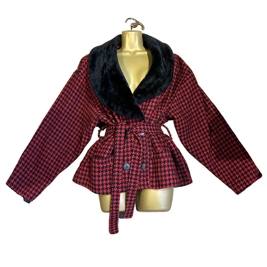 1980’s Houndstooth & Faux Fur Jacket UK 12-14