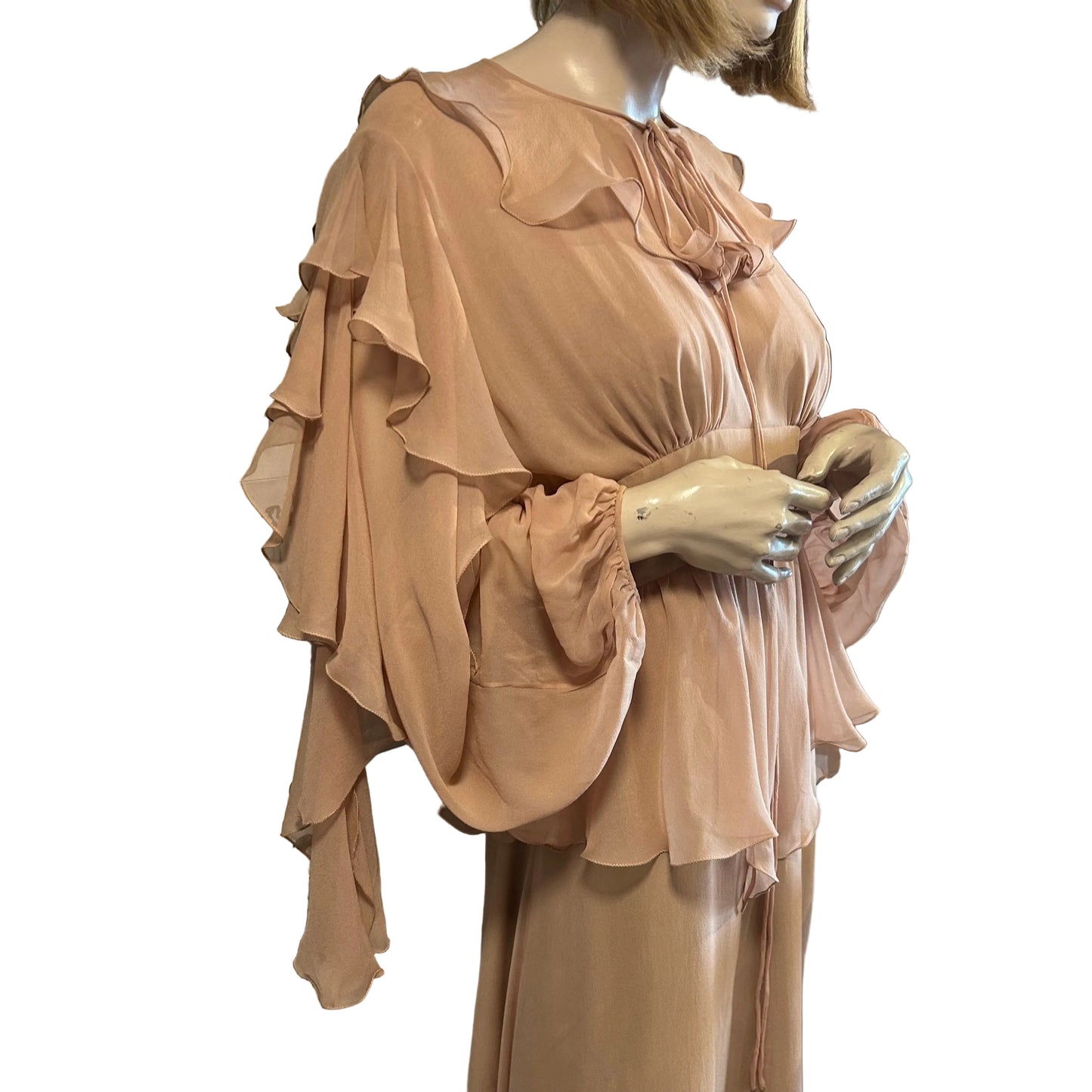 1970’s Gina Fratini Silk Chiffon Cascading Ruffle Gown - UK 10