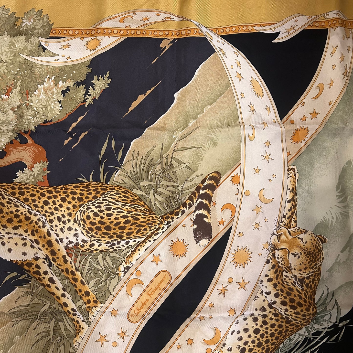 1980’s Salvatore Ferragamo Silk Day & Night Leopard Scarf
