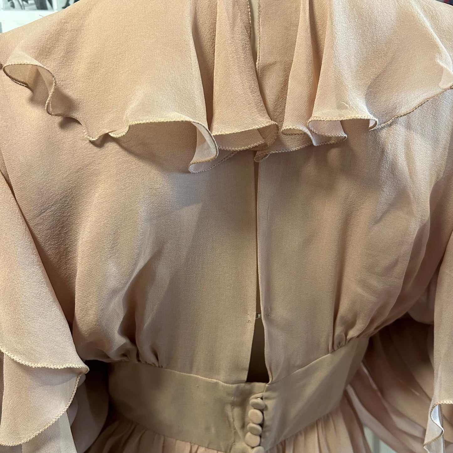 1970’s Gina Fratini Silk Chiffon Cascading Ruffle Gown - UK 10
