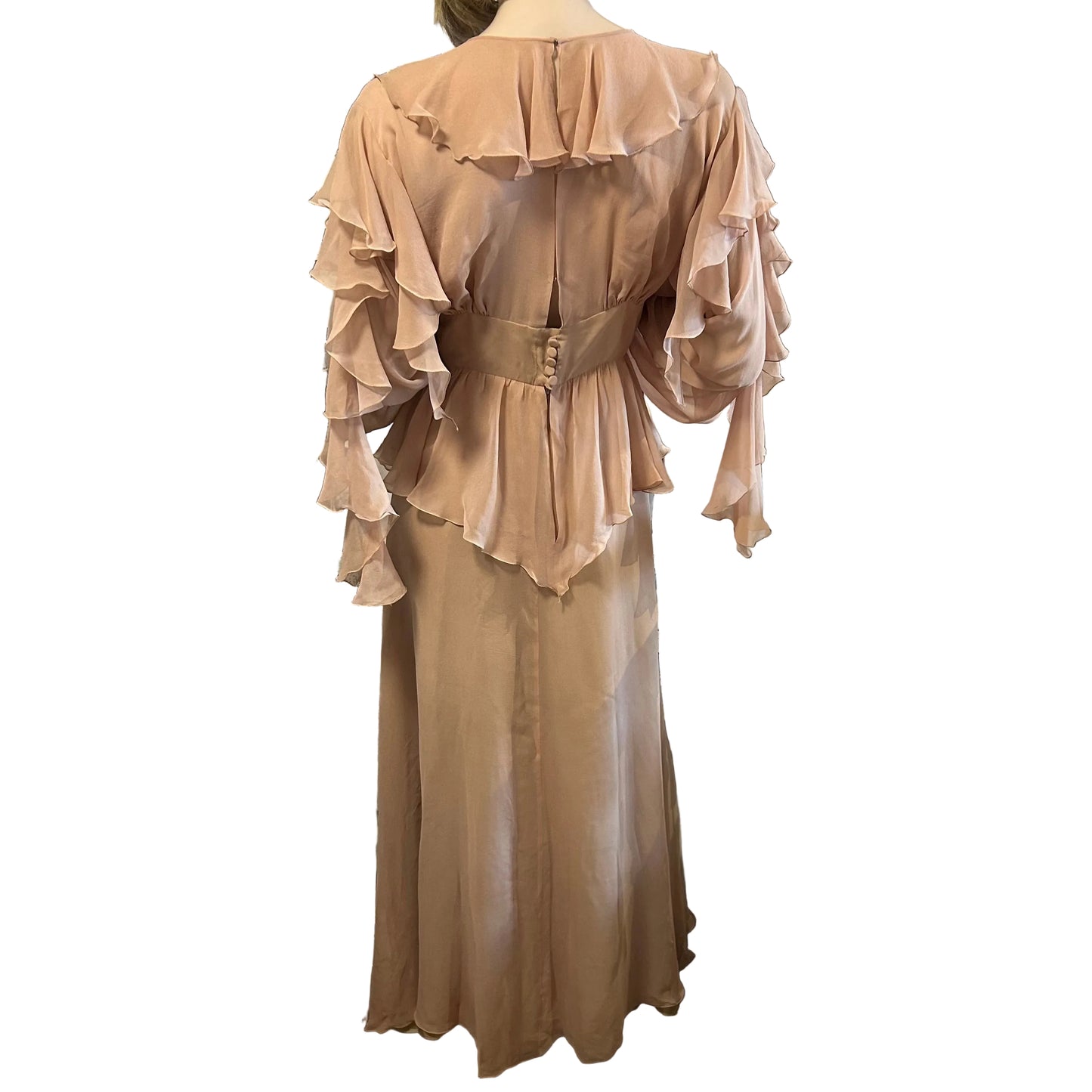 1970’s Gina Fratini Silk Chiffon Cascading Ruffle Gown - UK 10