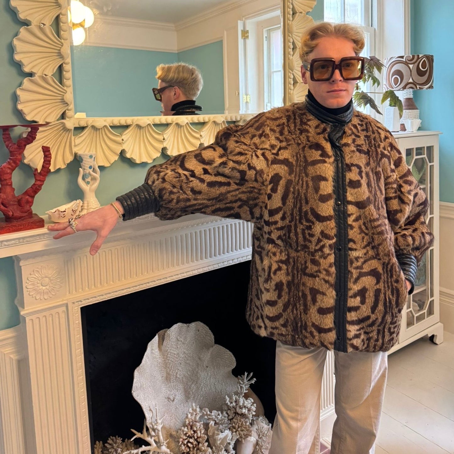 1980’s Leopard Print Dyed Rabbit Fur & Lambskin Coat One Size