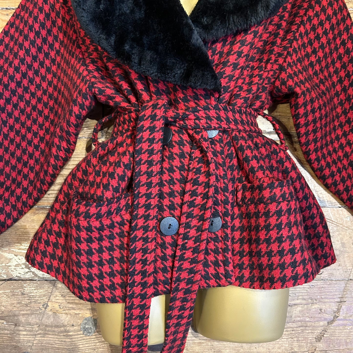 1980’s Houndstooth & Faux Fur Jacket UK 12-14