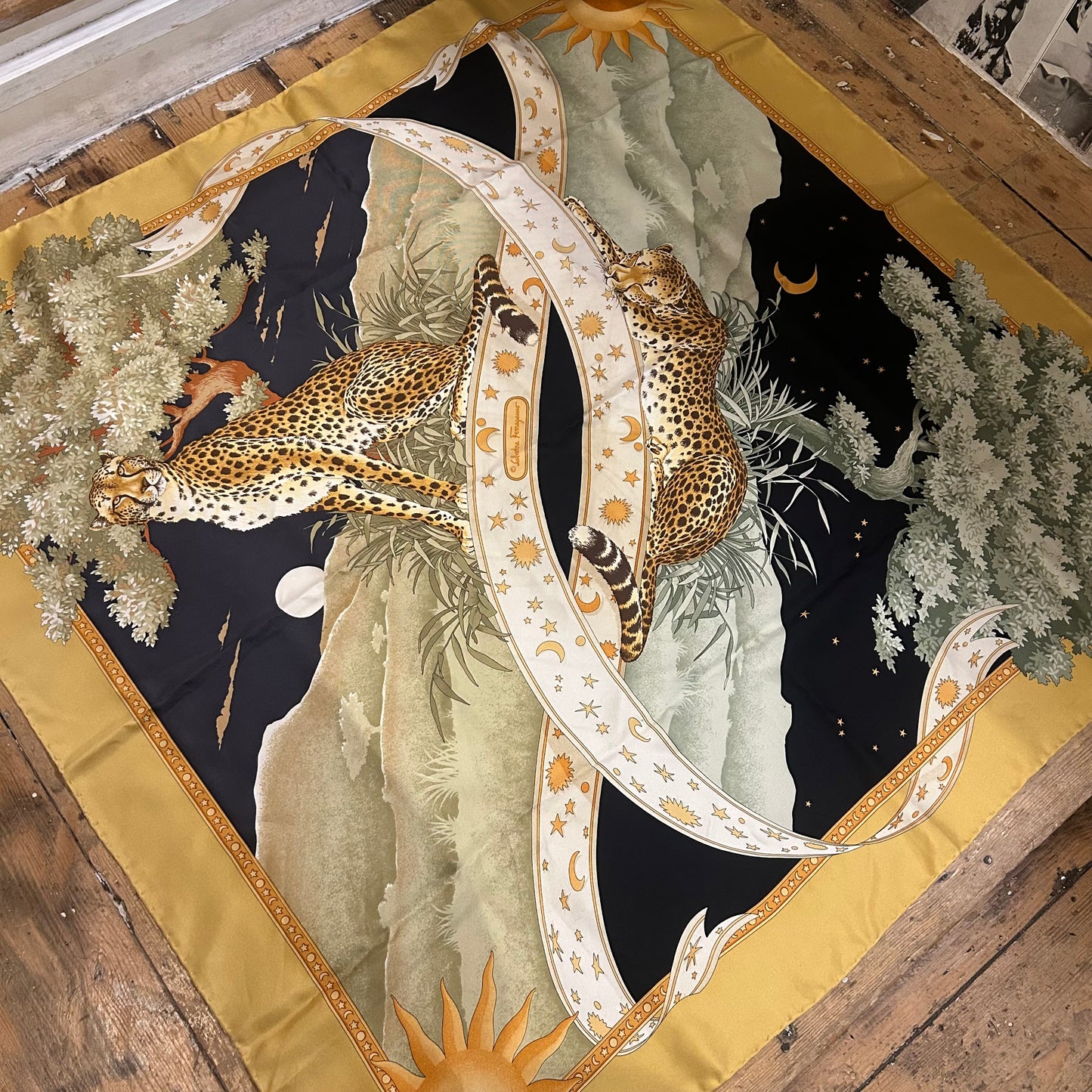 1980’s Salvatore Ferragamo Silk Day & Night Leopard Scarf
