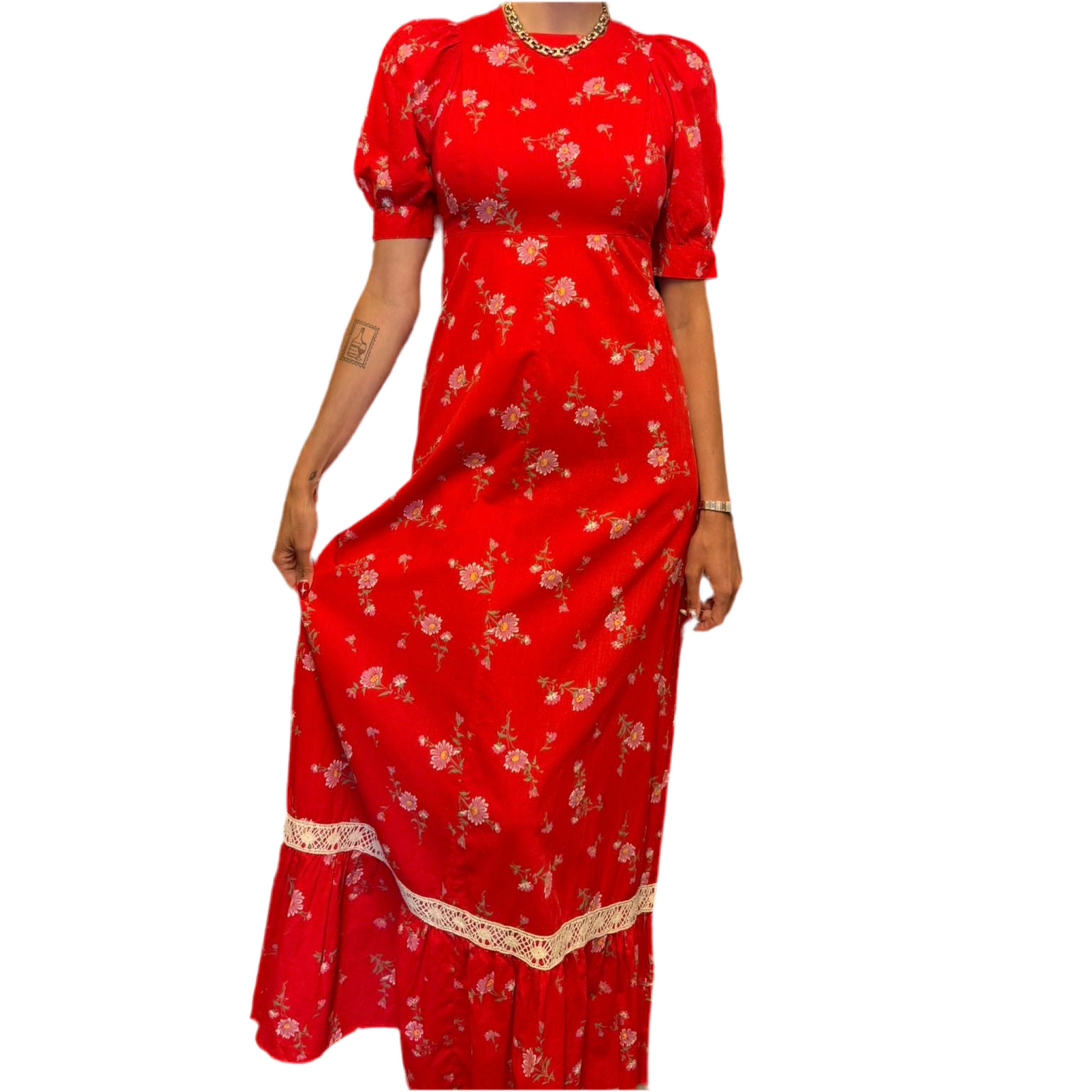 1970’s Floral Cotton Prairie Dress UK 10