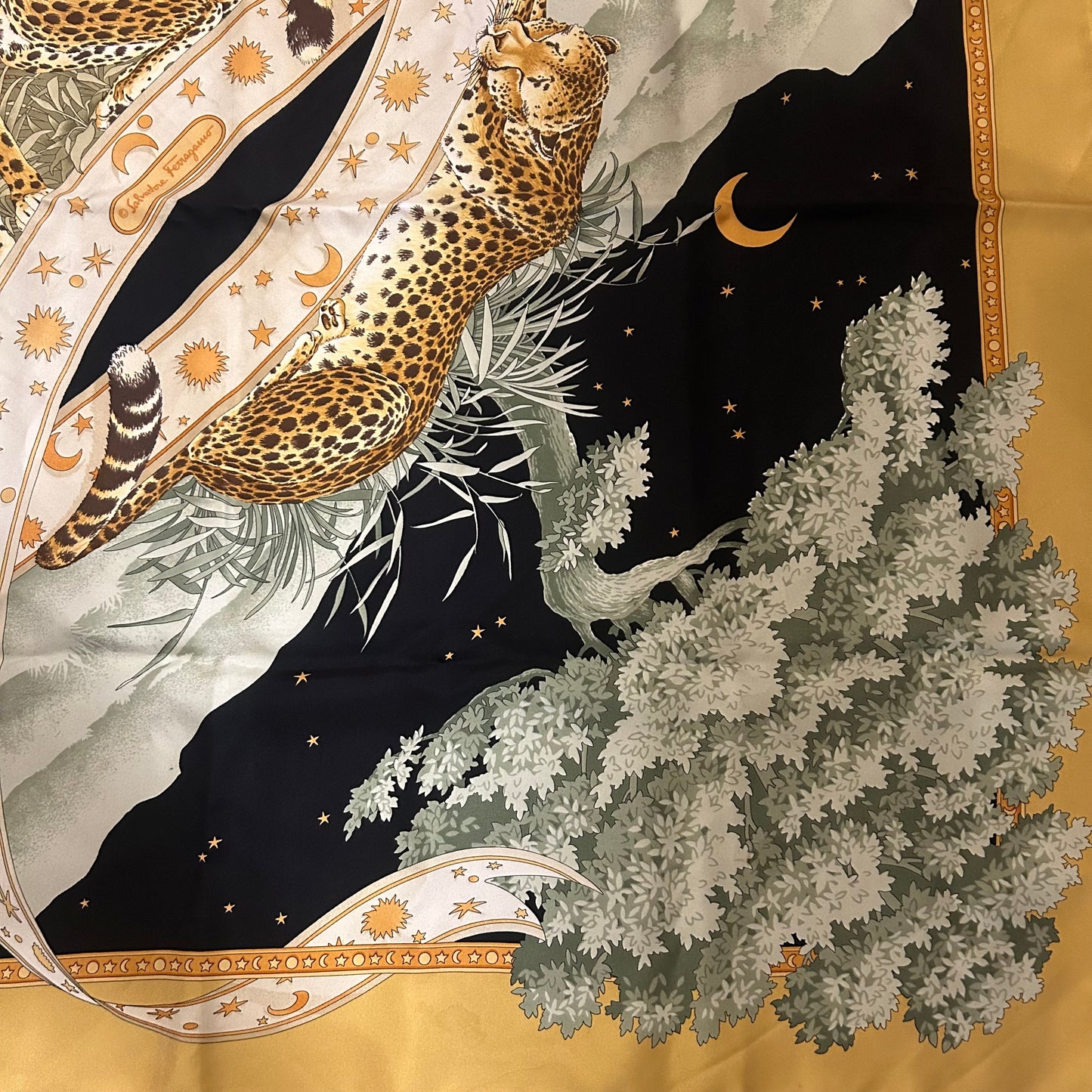 1980’s Salvatore Ferragamo Silk Day & Night Leopard Scarf