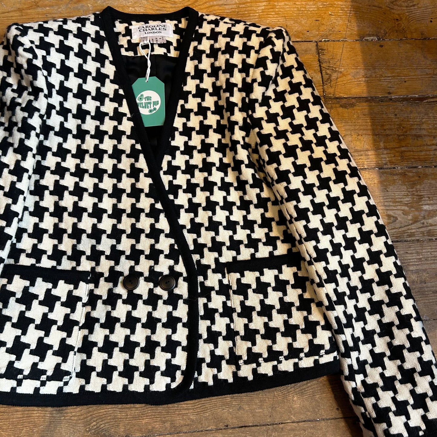 1980’s Caroline Charles Houndstooth Wool Blazer UK 10-12