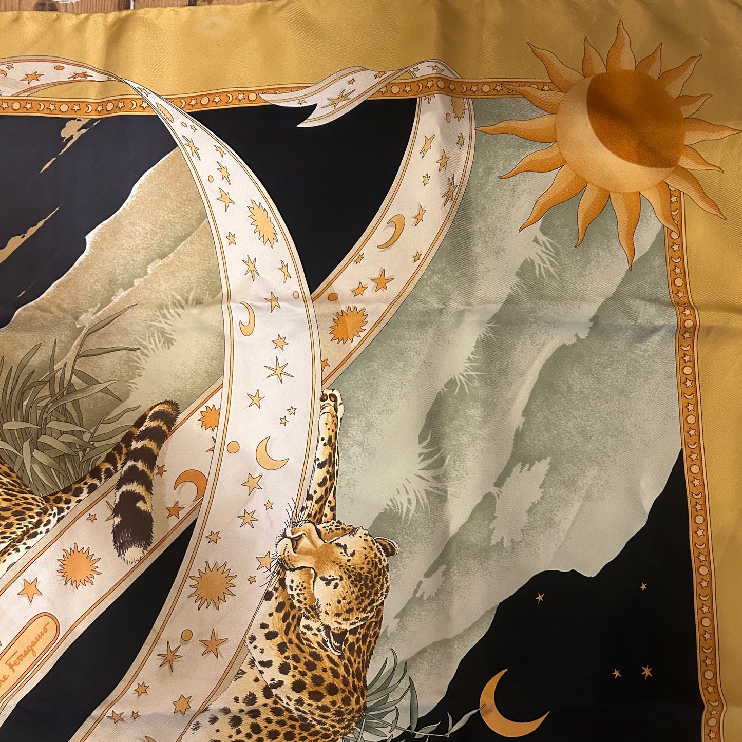 1980’s Salvatore Ferragamo Silk Day & Night Leopard Scarf