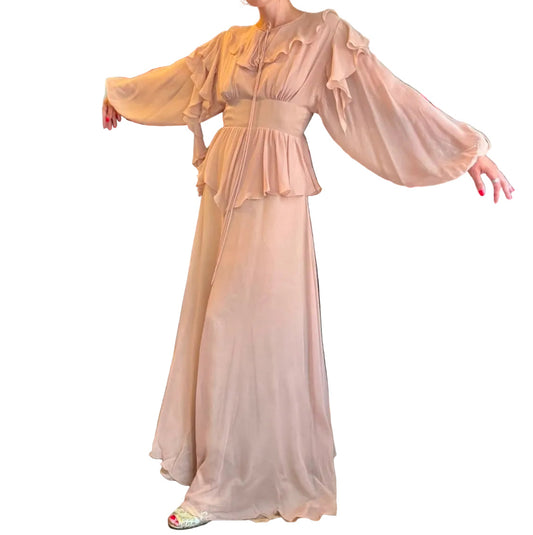 1970’s Gina Fratini Silk Chiffon Cascading Ruffle Gown - UK 10