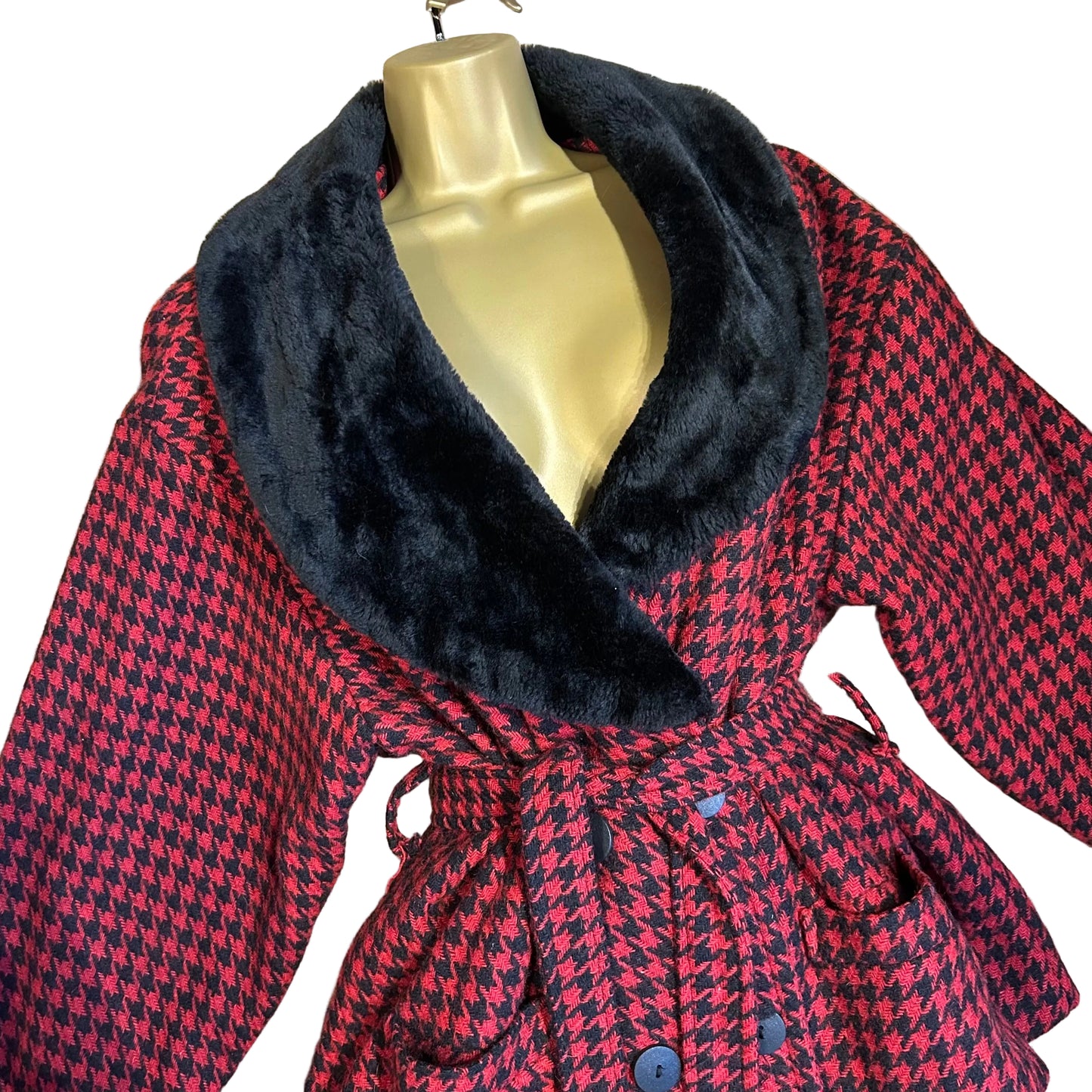 1980’s Houndstooth & Faux Fur Jacket UK 12-14