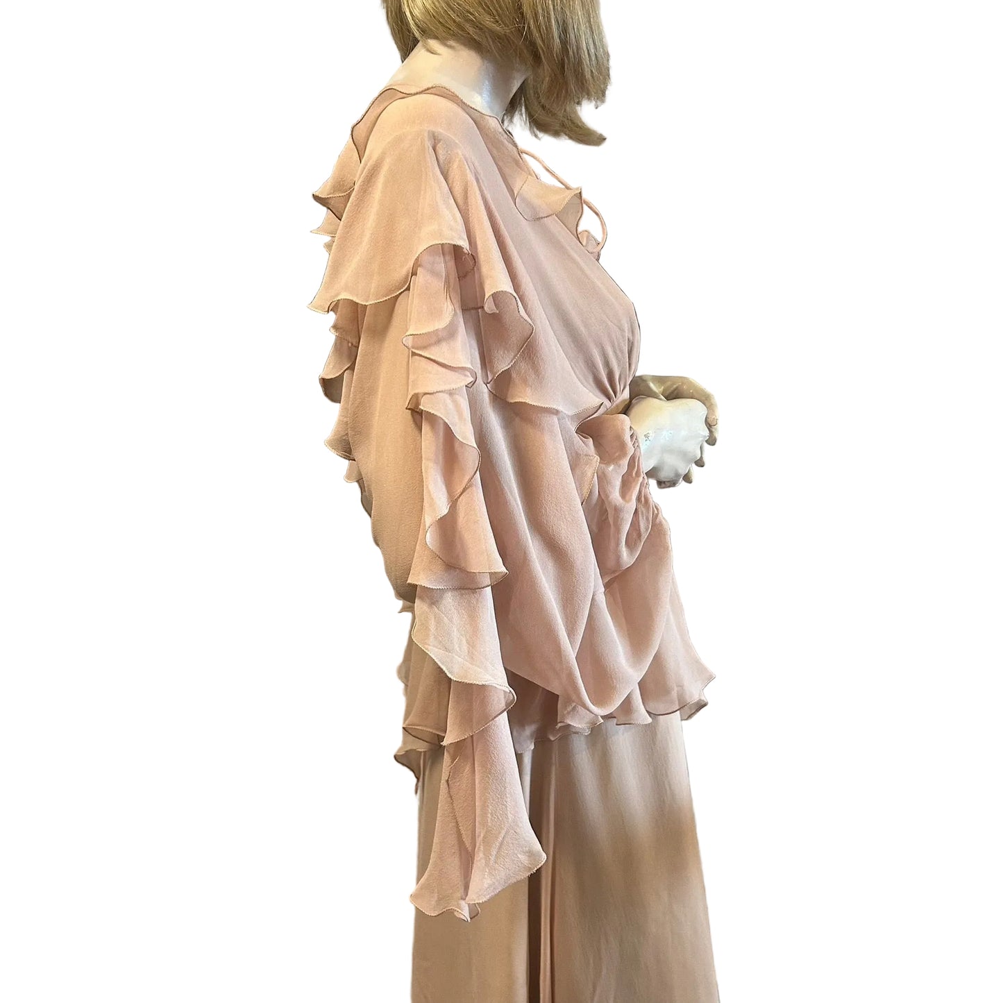 1970’s Gina Fratini Silk Chiffon Cascading Ruffle Gown - UK 10