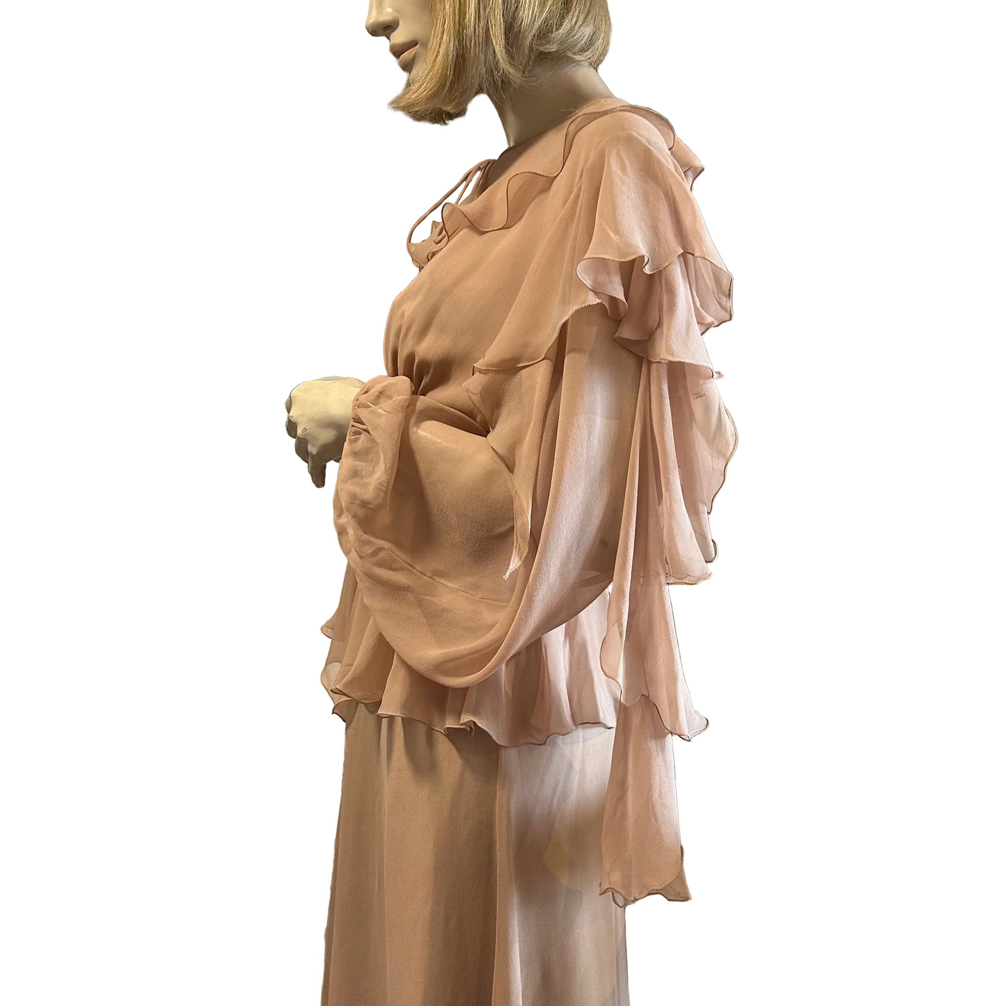 1970’s Gina Fratini Silk Chiffon Cascading Ruffle Gown - UK 10