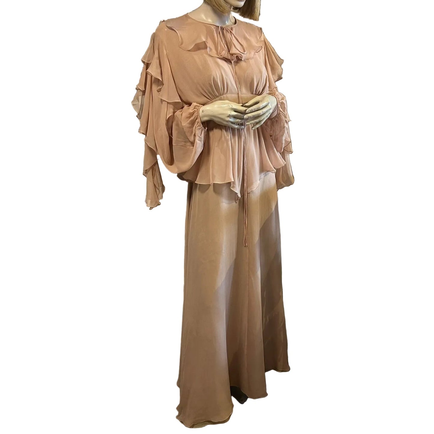 1970’s Gina Fratini Silk Chiffon Cascading Ruffle Gown - UK 10