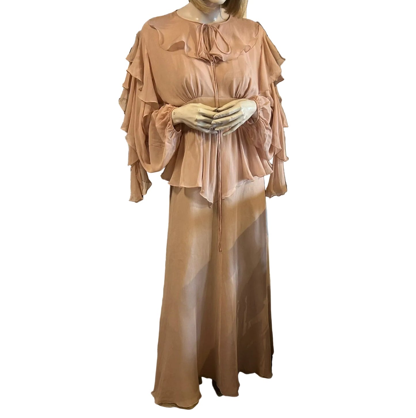 1970’s Gina Fratini Silk Chiffon Cascading Ruffle Gown - UK 10